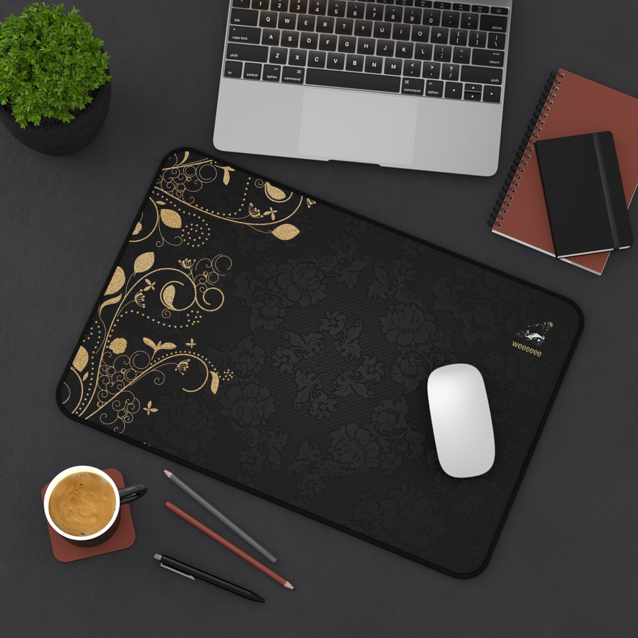 "Weeeeeee" Black and Gold Desk Mat